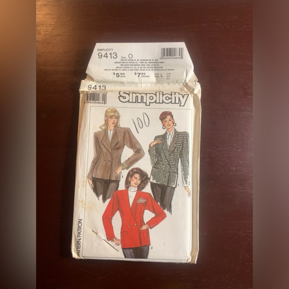 Simplicity Pattern 9413 Shoulder Pad Blazer 1989 Uncut Sze S/M (Vintage 12 14) - Picture 2 of 5